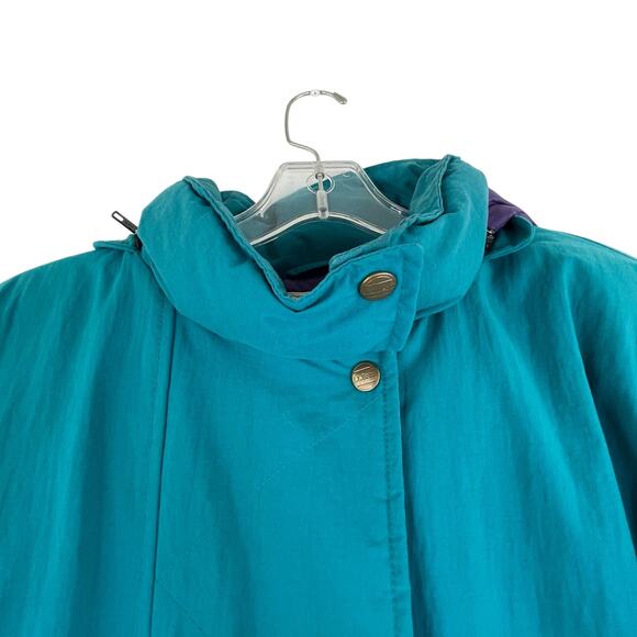 L.L.Bean Green Long Down Zip Up Jacket Coat Removeable Hoodie Vintage Women's XL - Picture 2 of 16